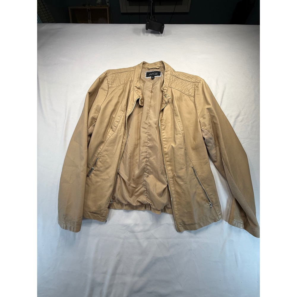 Apt. 9 Womens Faux Leather Moto Jacket XL Tan Beige Quilted Zip Biker Coat